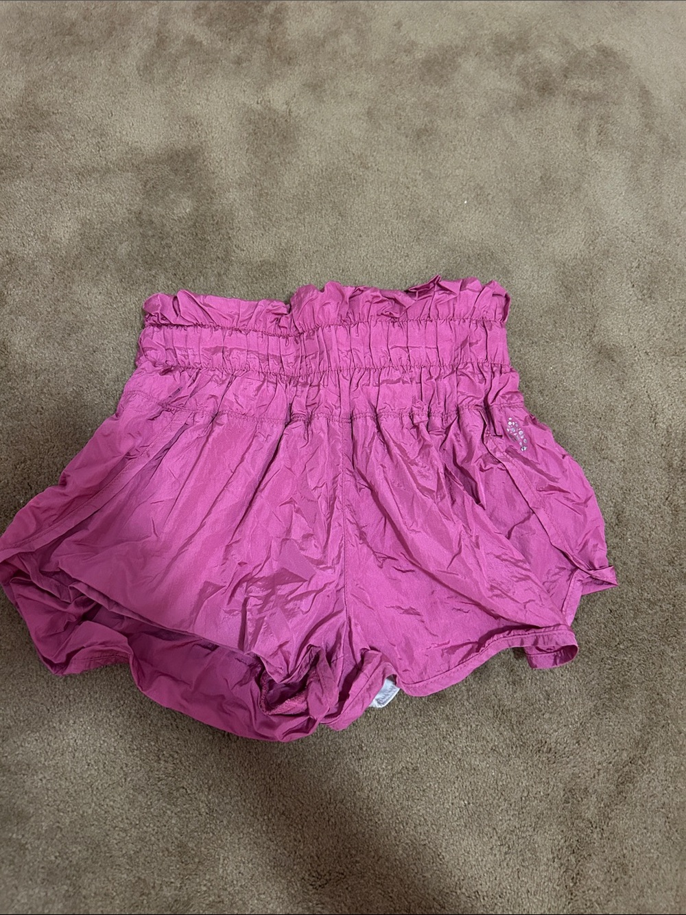 FP Movement by Free People High-Waist Smocked Shorts in Bright Magenta